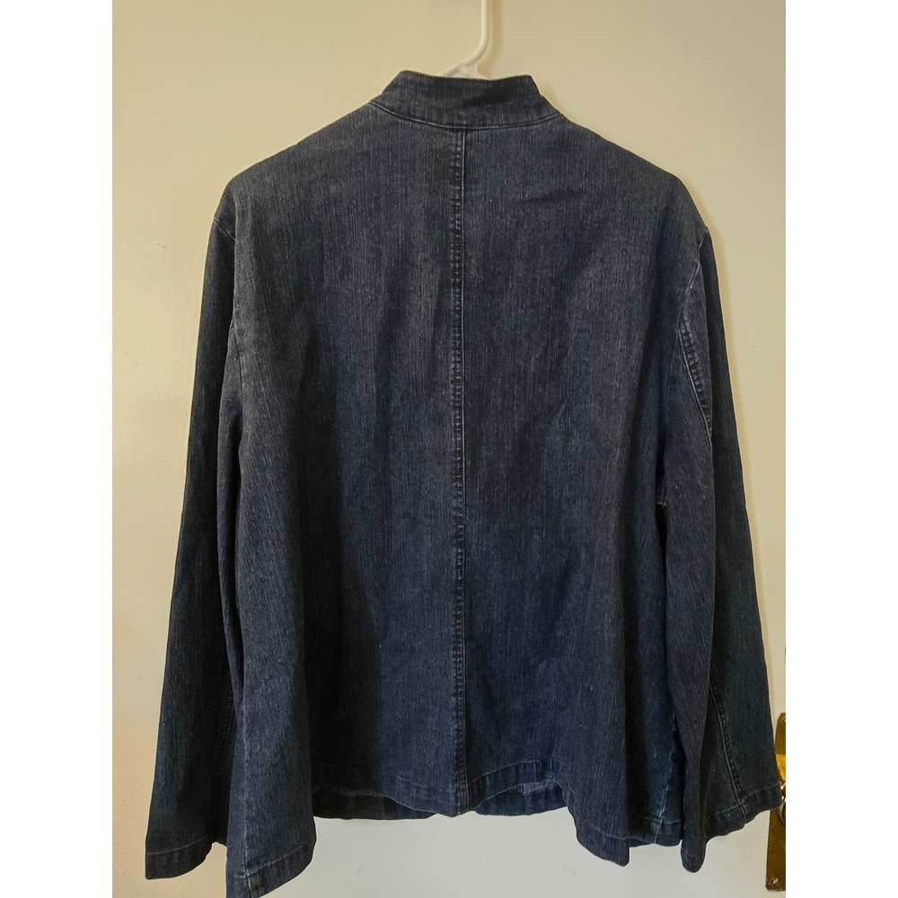 Samantha Grey Womens Dark Wash Embellished Rhinestone Zip Front Denim Jacket 18 - Picture 2 of 10